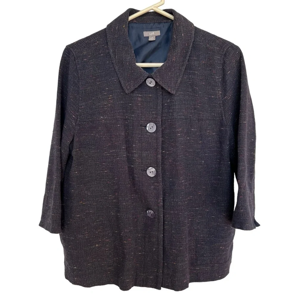 J. Jill Blazer‎ Women’s Medium Jacket Tweed Speckled Button Up 3/4 Sleeves Lined